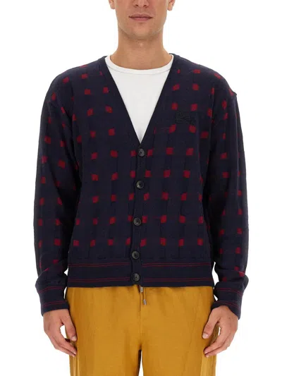 Etro Checkered Pattern V-neck Cardigan In Blue