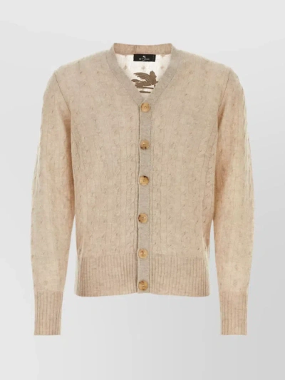 ETRO V-NECK CASHMERE CABLE KNIT SWEATER
