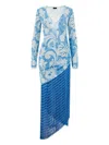 Etro Fringed Metallic Knit Maxi Dress In Blue