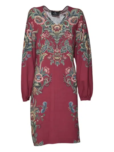 Etro V-neck Floral Dress In Multi