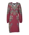Etro V-neck Floral Dress In Brown