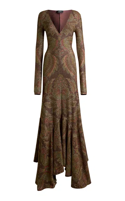 Etro V-neck Mermaid Maxi Dress In Multi