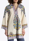 Etro Ivory Cotton Kaftan Dress With Multicolored Paisley Pattern In Cream