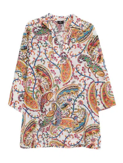 Etro V-neck Paisley Print Shirt In Multi