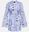Etro V-neck Printed Cotton-blend Minidress In Blue