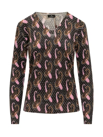 Etro V-neck Sweater In Nero