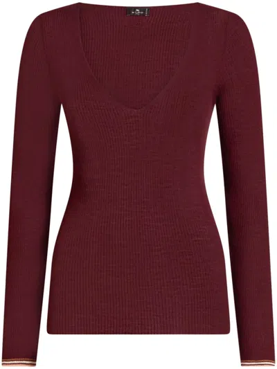 Etro V-neck Sweater In Brown