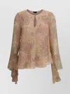 Etro Silk Crepon Top With Intricate Paisley Foliage Print In Pink