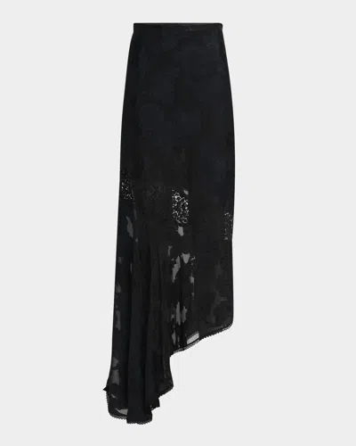 Etro Varigated Lace Assymetric Maxi Skirt In Black