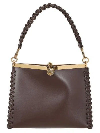 Etro Vela Leather Shoulder Bag In Brown