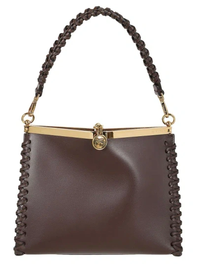 Etro Medium Vela Leather Shoulder Bag In Brown
