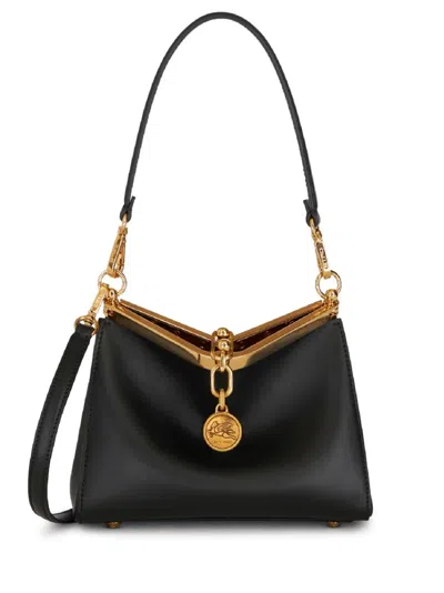 Etro Small Vela Leather Shoulder Bag In Black