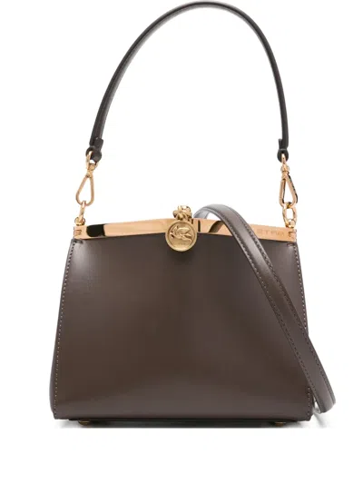Etro Vela Leather Tote Bag In Brown