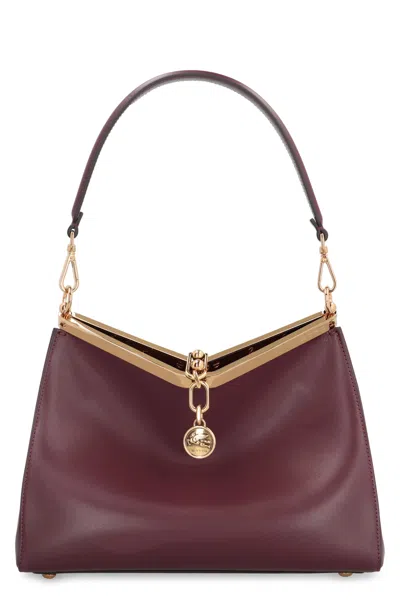 Etro Vela Media Leather Shoulder Bag In Burgundy