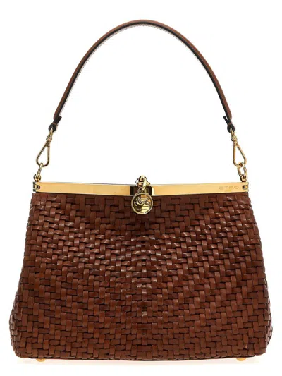 Etro 'vela Medium' Brown Handbag With Pegaso Detail In Woven Leather Woman