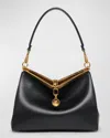 Etro Navy Blue Leather Medim Vela Top Handle Bag In Black