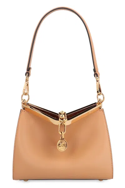 Etro Vela Mini Leather Shoulder Bag In Saddle Brown