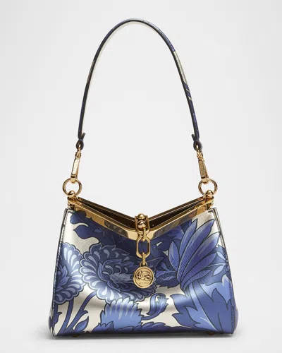 Etro Vela Printed Leather Shoulder Bag In Cobalt Blue
