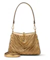 Etro Metallic Finish Calf Leather Shoulder Bag In Beige