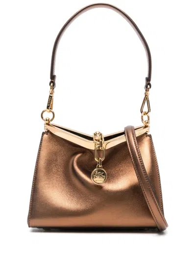 Etro Vela Small Leather Shoulder Bag In Bronzo