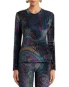 Etro Chenille T-shirt With Multicolor Print In Blue
