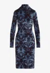 Etro Floral-pattern Mock-neck Midi Dress In Blue