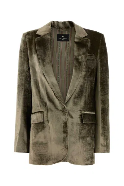 Etro Velvet Blazer In Green