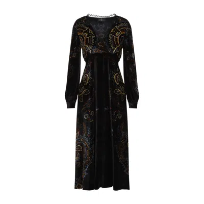 Etro Floral Print Velvet Dress In Multi