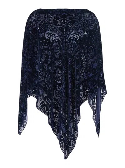Etro Velvet Cape In Blue