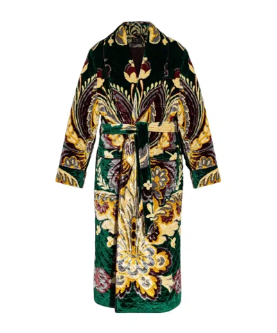 Etro Quilted Floral Velvet Coat In Multi