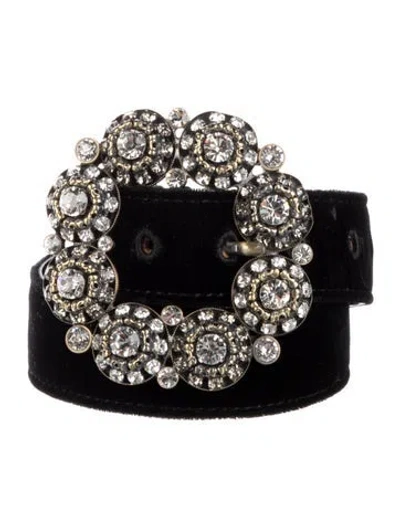 Pre-owned Etro Velvet Crystal Embellishments Waist Belt In Black