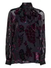 Etro Long-sleeve Burnout Tie-neck Blouse In Blue
