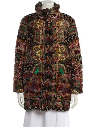 Pre-owned Etro Velvet Floral Print Down Jacket In Black