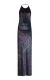 Etro Velvet Halter Maxi Dress In Multi