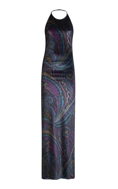 Etro Velvet Halter Maxi Dress In Multi