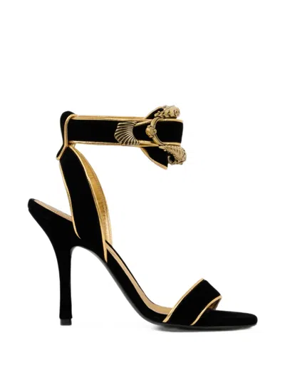 Etro Velvet High-heeled Sandals With Animal Buckle In Black