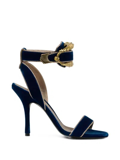 Etro Velvet High-heeled Sandals With Animal Buckle In Blue