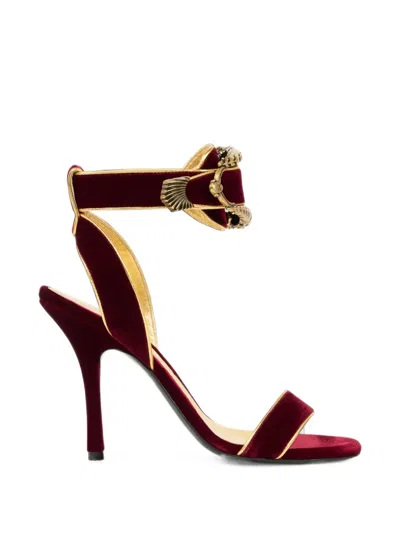 Etro Velvet High-heeled Sandals With Animal Buckle In Red
