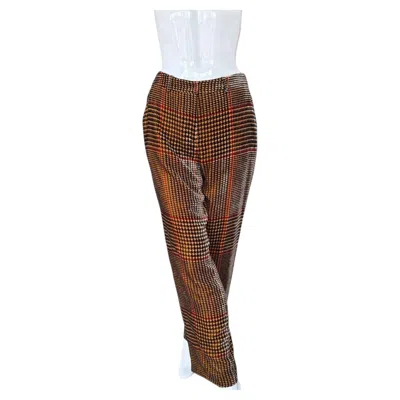 Pre-owned Etro Velvet Houndstooth Wide Leg Trouser In Brown