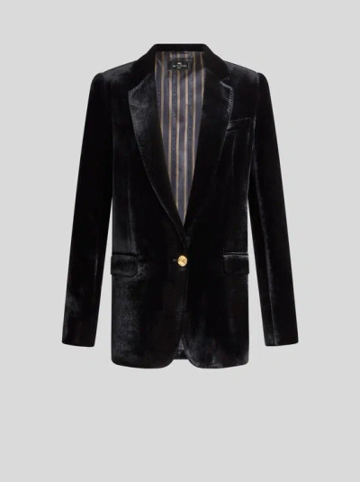 ETRO , VELVET JACKET, WOMAN, BLACK, SIZE 48
