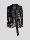 Etro Paisley Foliage Motif Belted Velvet Blazer In Black