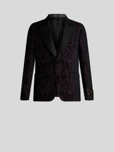 Etro , Velvet Jacquard Blazer, Man, Black, Size 58