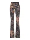 Etro Flared Leg Floral Pattern High Rise Pants In Grey