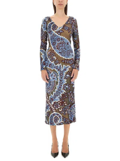 Etro Velvet Jacquard Tulle Dress In Blue