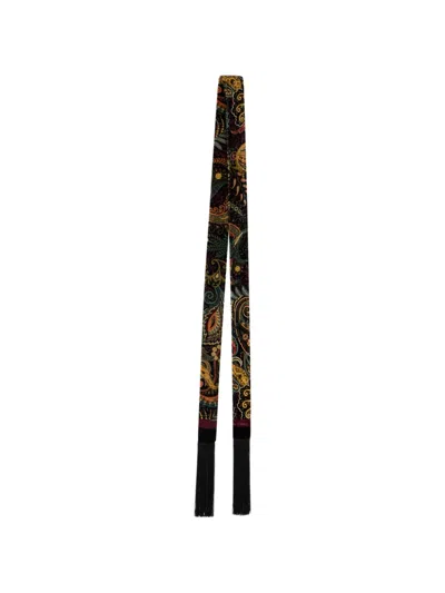 Etro Velvet Paisleyina Belt With Beads And Fringing In Animal Print