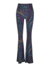 Etro Blue Flared Pants With All-over Paisley Print In Velvet Woman In Blue