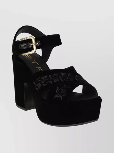 ETRO VELVET PLATFORM SANDALS EMBROIDERY