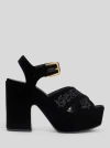 Etro Velvet Platform Sandals With Embroidery In Black
