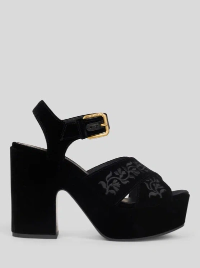 ETRO , VELVET PLATFORM SANDALS WITH EMBROIDERY, WOMAN, SIZE 36