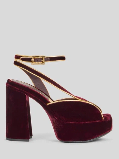 Etro , Velvet Platform Sandals With Metallic Trim, Woman, Burgundy, Size 35